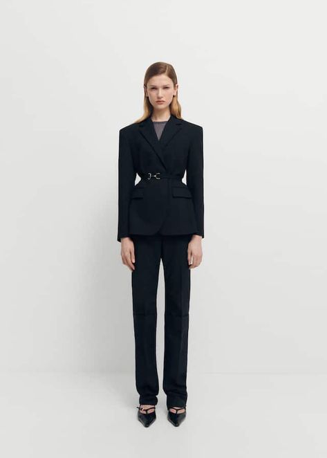 Belt structured blazer - Women | Mango United Kingdom Belt Over Blazer, Structured Blazer, Contemporary Wardrobe, Second Chances, Elastic Belt, Pleated Trousers, Tailored Design, Suit Vest, Blazers For Women