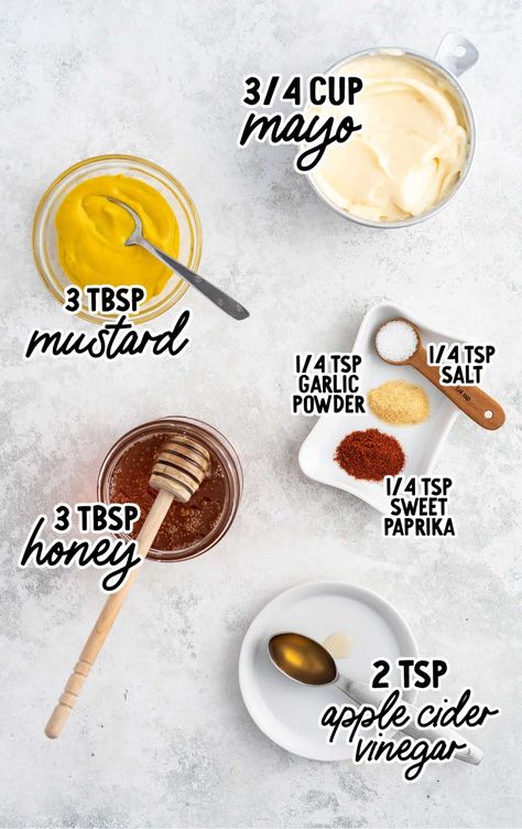 Honey Mustard Sauce raw ingredients that are labeled Honey Mayo Dressing, Mcalisters Deli Honey Mustard, How To Make Honey Mustard Sauce, Honey Mustard Mayo Sauce, Honey Mayo Sauce, How To Make Honey Mustard, Subway Honey Mustard Recipe, Mayo Sauce For Chicken, Sandwich Sauce Recipes