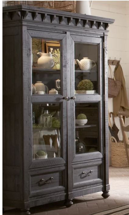 Rustic Curio Cabinet, French Country Curio Cabinet, Dining Room With Hutch, Dining Room Furniture Makeover, Large China Cabinet, Living Room Hutch, Display China, Rustic Farmhouse Living Room, Dining Room Hutch