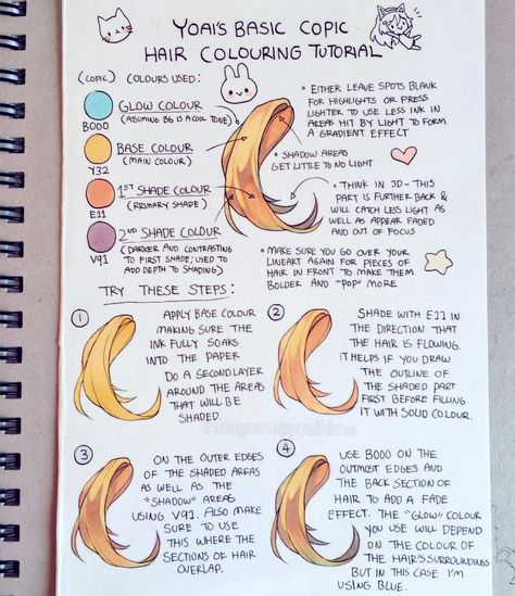 How To Color Hair With Alcohol Markers, How To Draw Hair With Alcohol Markers, Marker Hair Tutorial, Hair Colour Tutorial Drawing, Alcohol Marker Hair Tutorial, Alcohol Marker Drawing Tips, Marker Hair Drawing, Yoaihime Tutorial, Paint Marker Tutorial