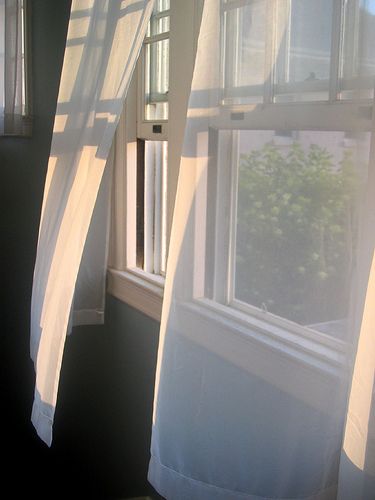 An Open Window, Fresh Farmhouse, Loft Interior, Window View, White Curtains, Open Window, Through The Window, Summer Breeze, Summer Evening