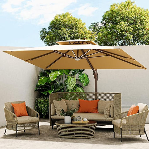 Offset Umbrella, Set Ideas, Cantilever Umbrella, Decks Backyard, Patio Designs, Small Backyard Patio, Outdoor Patio Decor, Garden House, Garden Pool