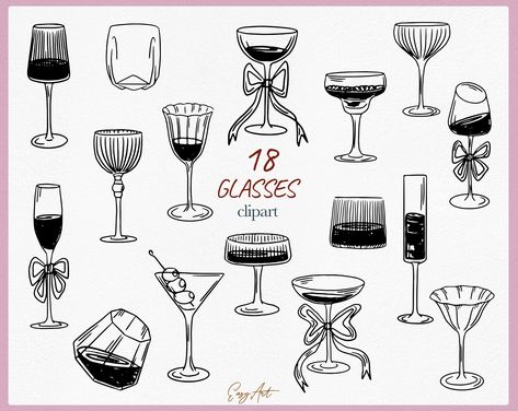 Wine Glass Clip Art, Wine Glasses Drawing, Cocktail Glasses Illustration, Wine Glass Doodle, Wine Glass Sketch, Martini Glass Drawing, Wine Sketch, Shape Sketch, Wine Glass Drawing