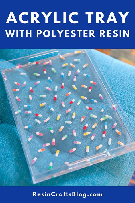 Use Polyester resin to create a crystal clear finish for embedded objects in an acrylic tray! #resincrafts #polyesterresin Acrylic Resin Tray, Diy Acrylic Tray, How To Make A Resin Tray, Tray Making Ideas, Diy Resin Tray Ideas, Resin Trays Diy, Resin Epoxy Ideas, Resin Tray Diy, Epoxy Resin Crafts Diy