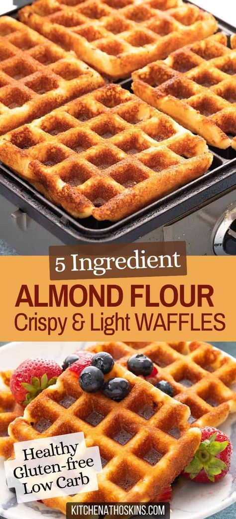 Learn how to make best almond flour waffles recipe that is healthy, low carb, gluten free and can be made dairy free by replacing regular milk with almond milk. This almond flour breakfast recipe has a light airy interior with a crisp exterior like Belgian waffles and is high protein breakfast that is great frozen too. Healthy Brunch Ideas Low Carb, Gluten Free Dairy Free Waffle Recipe, Almond Meal Waffles, No Flour Recipes Dinners, Peanut Butter Waffles Healthy, Low Carb Belgian Waffle Recipe, Best Almond Flour Pancakes, Best Gluten Free Waffle Recipe, Waffle With Almond Flour