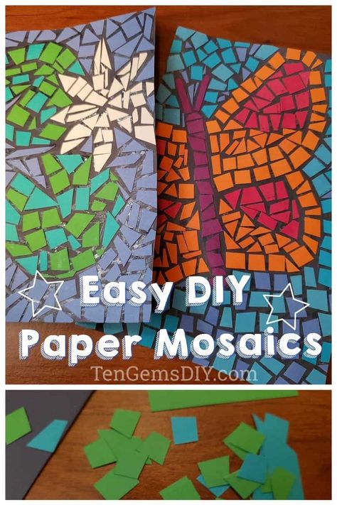 Paper Mosaics Ideas, Paper Mosaics Ideas Art Projects, Mosaic Using Paper, Mosaic Art Construction Paper, Elementary Mosaic Art Projects, Elementary Class Art Projects, Scrap Paper Art Projects, Mosaic Projects Paper, Mosaic Kids Craft