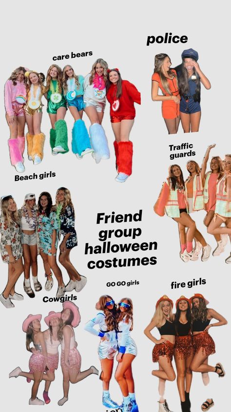 Halloween Costumes For Squads, Halloween Group Of 4 Costume Ideas, Hot Halloween Group Costumes, 9 Person Halloween Costumes, 4 Person Costume Ideas Halloween, Group Of 4 Halloween Costumes College, Group Hollowed Costumes, Friend Group Halloween Costume Ideas, 5 People Halloween Costumes Group