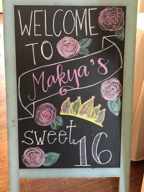 Sweet 16 Chalkboard Signs, Diy Painted Signs, Happy Birthday Painting, Pink Sweet 16, Sweet Sixteen Birthday Party Ideas, Birthday Painting, Sweet Sixteen Birthday, Chalkboard Signs, Chalkboard Art