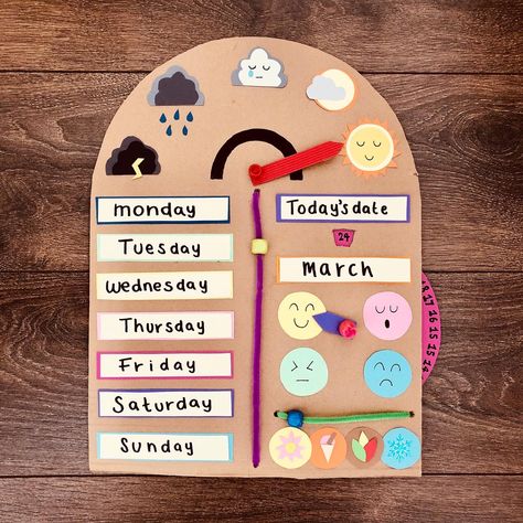 Diy Weather Chart For Kids, Weather Board Preschool, Weather Chart For Kids Classroom, Diy Weather Chart, Weather Chart Ideas, Toddler Daily Routine Chart, Weather Chart Preschool, Weather Chart For Kids, Preschool Weather Chart