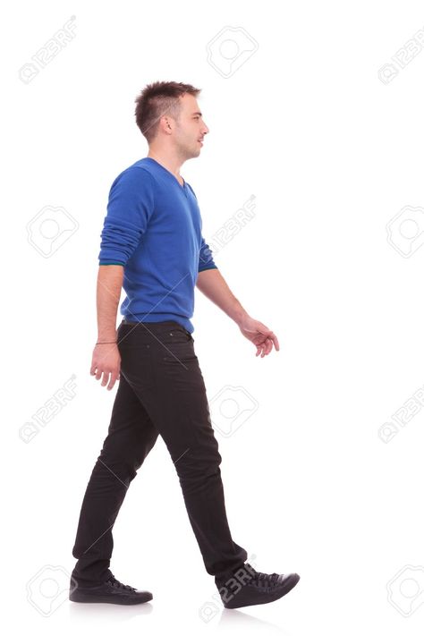 Walking Side View Reference, Person Side View Drawing, Sitting Down Back View, Walking Side Profile, Person Walking Side View, Walking Side View, Man Side View, Poses Walking, Art Reference Photos Poses