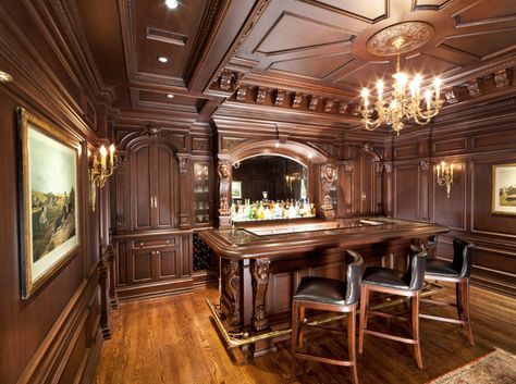 Custom Bars - Victorian - Home Bar - New York - by WL Kitchen & Home | Houzz High End Bar, Whiskey Lounge, House Bar, Basement House, Gorgeous Interiors, Custom Kitchens, Custom Bar, Home Libraries, Coffered Ceiling