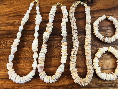 A L O H A Mermaids 🧜‍♀️ adding some beautiful new puka shell and ‘opihi pieces to my Of The Sea Collection today. These pieces are always made with extra love because it takes months of collecting to have enough to clean, drill, polish, sort — and then finally string. But it’s worth it 🤍 • • #pukashells #shellsofhawaii #pukashellnecklace #pukashellbracelet #handmadejewelry How To Make A Puka Shell Necklace, White Puka Shell Necklace, Sea Shell Necklace Puka, Kukuiula Necklace Bead Local At Lihue Hawaii, Puka Shell Necklace, Puka Shell, It Takes, Worth It, The Sea