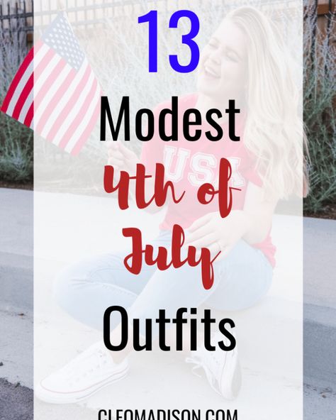 14 Chic Modest Holiday Outfits To Try Out - Cleo Madison Patriotic Outfits For Women Classy, Memorial Day Outfit Women, Memorial Day Outfits, Modest Halloween Costumes, Bermuda Shorts Outfit, July Outfit Ideas, White Converse Shoes, Overalls Jeans, Modest Clothing Women