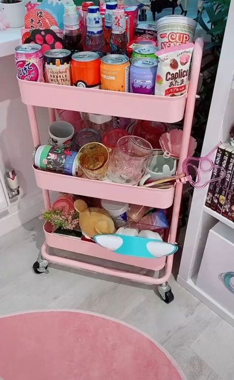 Snack Storage Ideas Bedroom, Groovy Room, Snack Cart, Beauty Room Vanity, Brown Rooms, Bedroom Corner, Cosy Room, Snack Storage, Gaming Room Setup