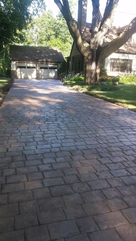 Roman Cobble Concrete Stamp Gallery Cobblestone Stamped Concrete Driveway, Stamped Concrete Driveway Ideas Patterns, Stained Concrete Driveway Ideas, Concrete Stamping Patterns, Herringbone Stamped Concrete, Stamped Concrete Driveway Ideas, Cobblestone Stamped Concrete, Stamped Concrete Sidewalk, Diy Stamped Concrete