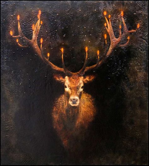 Stag oil painting Photo Encaustic, Pagan Yule, Southern Artist, Pagan Art, Deer Art, Encaustic Painting, A Deer, Art And Illustration, Winter Solstice