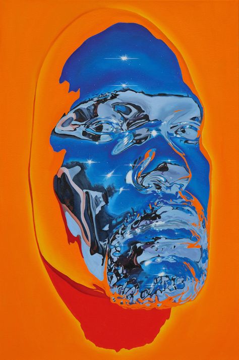 Chrome Face Masks and Hyperrealistic Oil Portraits by Kip Omolade, Contemporary ART #art, #drawing, #painting, #ideas, #aesthetic, #photography Oil Portraits, Pop Up Art, Colossal Art, Oil Portrait, Arte Inspo, Blue And Orange, Retro Futurism, Art Show, Grafik Design