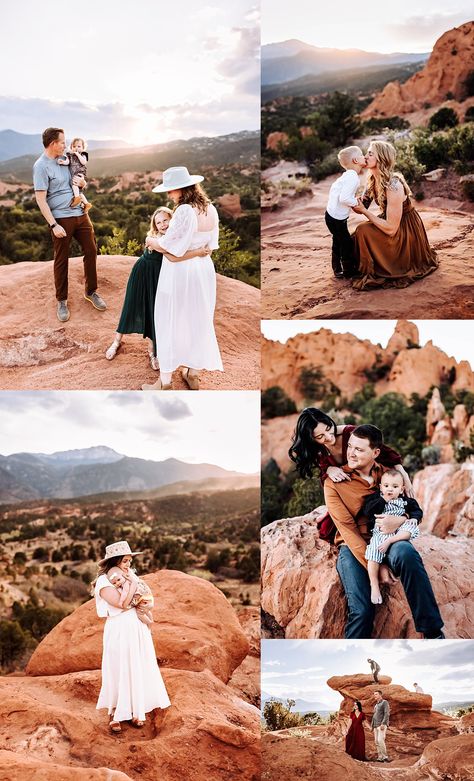 Colorado Springs Photographer | Garden of the Gods Photography Sessions | Family photo sessions in Colorado Springs | Sunset family photos | Colorado Photographer Garden Of The Gods Photoshoot Family, Colorado Springs Picture Ideas, Family Photos At Garden Of The Gods, Sedona Family Photos, Garden Of The Gods Photoshoot, Garden Of The Gods Family Photos, Colorado Family Photos, Red Rock Canyon Family Photoshoot, Colorado Springs Family Photos