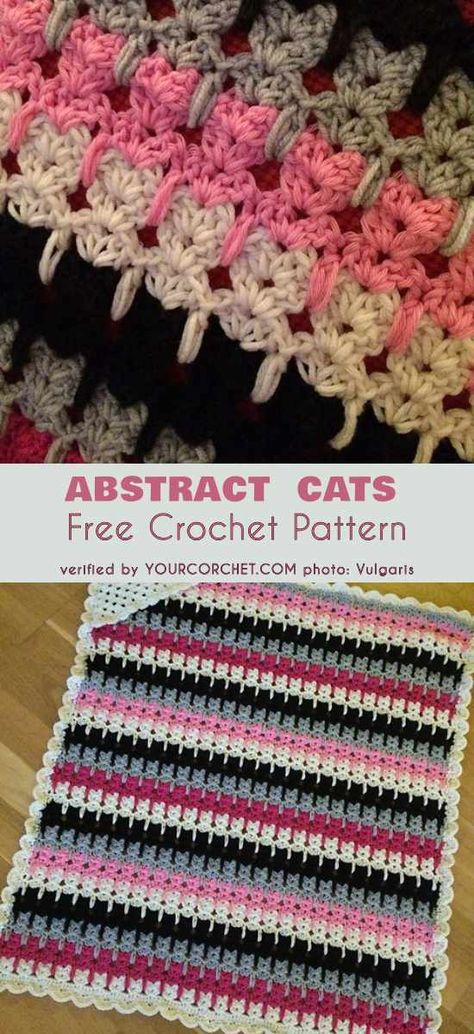 Abstract Cats Free Pattern Abstract Cats, Cat Stitch, Kat Haken, Kid Blanket, Small Bunny, Crochet Cat Pattern, Crochet For Beginners Blanket, Cat Blanket, Crochet Things