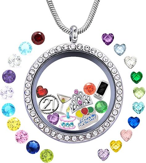 Happy 13th Birthday, Memory Locket, Locket Pendant Necklace, Floating Charms, Locket Charms, Birthstone Charms, Crystal Charm, Birthday Gifts For Girls, Mom Birthday Gift