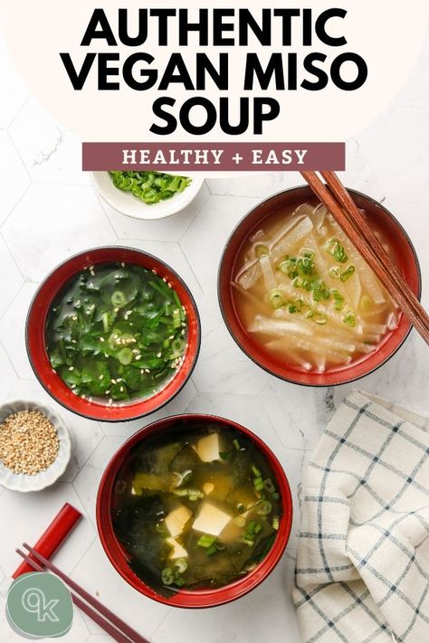 Authentic Vegan Miso Soup (Healthy + Easy) - Okonomi Kitchen Vegan Miso Soup, Soup Healthy, Healthy Probiotics, Healthy Sweet Snacks, Vegan Soup Recipes, Vegan Comfort Food, Vegan Soups, Miso Soup, Nutritious Snacks