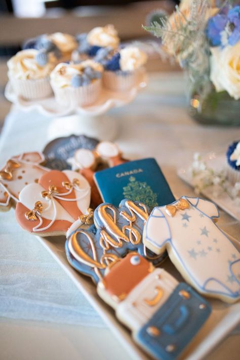 Oh The Places You'll Go: Baby Shower The Places Youll Go, Travel Baby Shower Theme, Travel Baby Showers, Adventure Baby Shower, Jillian Harris, Baby Shower Brunch, Baby Shower Inspiration, Boy Baby Shower Themes, Baby Shower Cookies