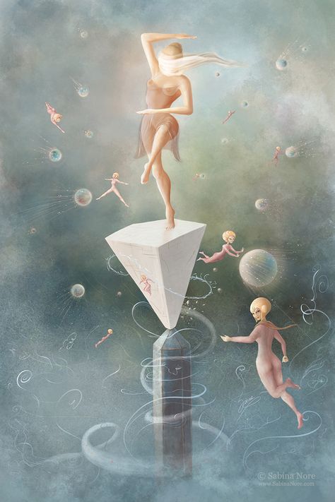 Assume Pose by Sabina Nore Surreal Painting, Triangular Prism, Surrealism Painting, S Tattoo, Spiritual Art, Prints For Sale, Art Paper, Surrealism, Fine Art Paper