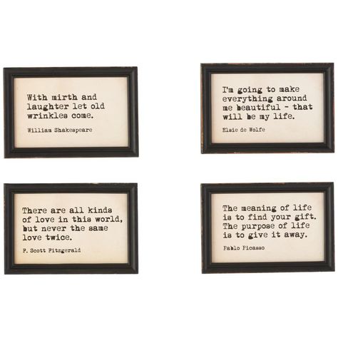 Dimensional Wall Art Photo Frame Wall Ideas, Wall Art Set Of 4, Inspirational Quotes Posters, Artist Quotes, Framed Quotes, Creative Co Op, School Signs, Meaning Of Life, Frame Wall Decor