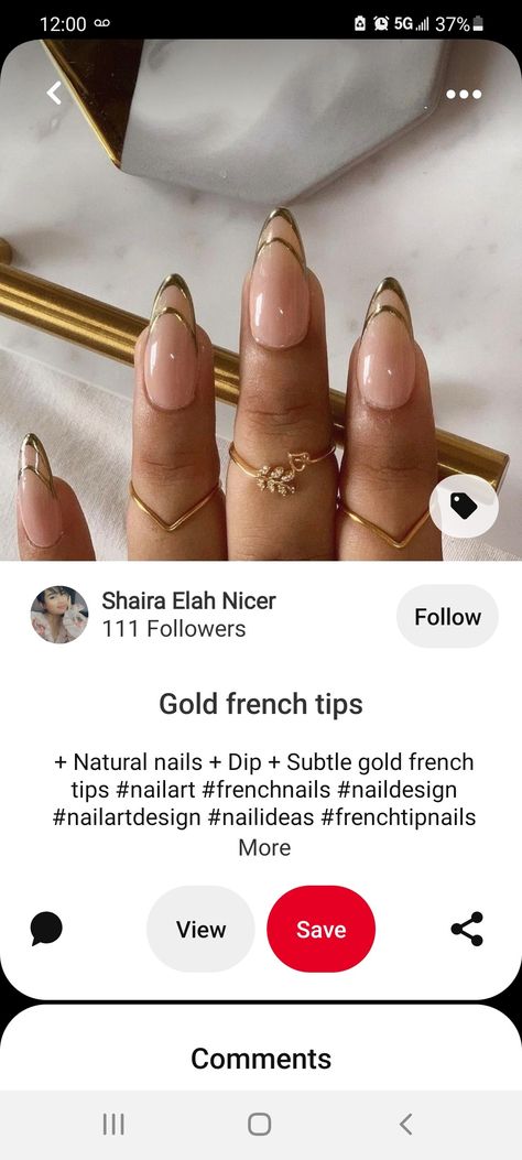 Hollow French Nails, Gold Line On Nails, Gold Lined Nails, French With Gold Line, Round French Tip Nails With Design, Gold Outline Nails, Gold Line Nails, Double Line French Tip Nails, Gold Nails French