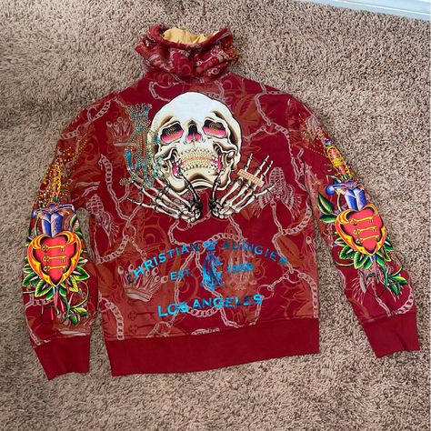 *Nwt* Vintage Y2k 2000s Ed Hardy X Christian Audigier Limited Edition Embroidered Zip-Up Hoodie Sweatshirt Size Men’s Xxl Brand New With Tags Vintage Y2k 2000s Limited Edition Ed Hardy X Christian Audigier Embroidered With Heart & Skull Designs “Christian Audigier Hip Hop University Established 1958 Los Angeles” Lined With Gold Silk Fabric 2000s Ed Hardy, Manly Clothes, Ed Hardy Hoodie, Y2k Ed Hardy, 2000s Men, Alternative Streetwear, Ed Hardy Designs, Fire Clothes, Heart Skull