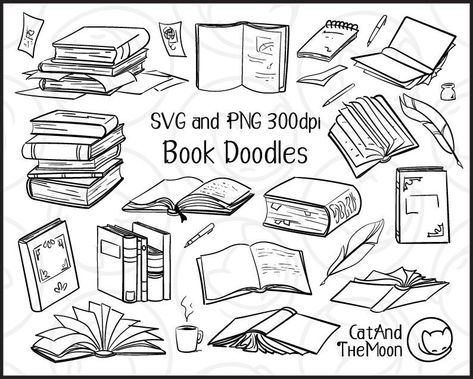 Book Doodle, Book Clip Art, Doodle Books, Doodle Art Journals, Education Activities, Drawing Clipart, Doodles Zentangles, Bullet Journal Art, Cute Doodles Drawings