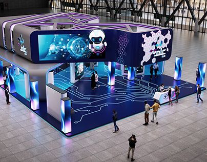 Futuristic Stand Design, Futuristic Exhibition Design, Futuristic Booth Design, Exhibition Booth Design Ideas Creative, Interactive Exhibition Design, Tech Booth, Booth Design Exhibition, Creative Booths, Exhibition Stall Design