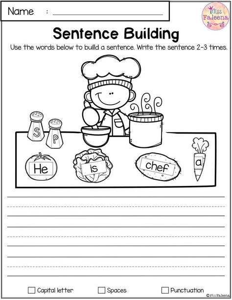 First Grade Freebies, Centers Kindergarten, Community Helpers Preschool, Literacy Centers Kindergarten, Sentence Building, 1st Grade Writing, First Grade Worksheets, First Grade Writing, Practice Reading