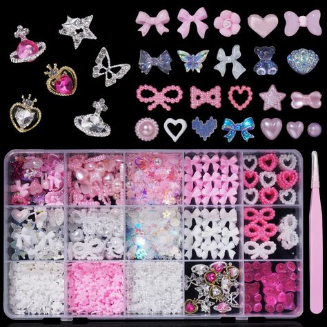 PRICES MAY VARY. ★Pink White Nail Charms: You will receive a box 15 grids of pink white assorted nail charms. Enough quantity and styles of nail charms to meet your needs. ★Variety Shapes & Styles: This package includes assorted styles, such as bowknots/ flowers/ rose/ bears/ heart/ butterfly/ star/ planet nail charms. With so many kinds of charms, it will surprise you and you can find something special in nail charms decoration. ★Trendy Cute Nail Charms: This set is mixed with different styles, Gems For Nails, Nails Gems, Charms Nails, Nail Charms Jewelry, Rose Bears, Planet Nails, Pink White Nails, Bears Nails, Kandi Kid