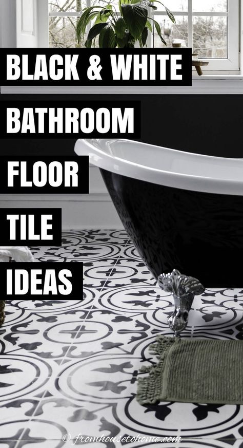 Remodeling your bathroom? These black and white bathroom floor tile ideas are gorgeous and glam and will work in small bathrooms just as well as large ones. So if you're doing a bathroom makeover, you'll definitely want to check these out. White Bathroom Floor Tile Ideas, White Bathroom Floor Tile, Black And White Floor Tile, White Bathroom Floor, Black And White Bathroom Floor, Black And White Bathrooms, Bathroom Floor Tile Ideas, Black Mosaic Tile, Black Tile Bathrooms