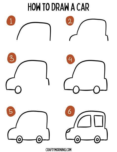 How to Draw a Car (Easy Step by Step) - Crafty Morning Car Doodles Easy, How To Draw A Car Easy, How To Draw A Car Step By Step, Easy Drawings Car, Vehicles Drawing For Kids, Car Simple Drawing, How To Draw A Car, Car Easy Drawing, Cars Drawing Easy