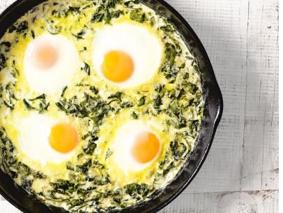 Spinach Breakfast, Spinach Recipe, Michael Symon, Magazine Recipes, Spinach Egg, Egg Dishes, Creamy Spinach, Food Network Magazine, Coffee Cakes