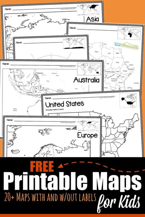 Free Printable World Map, Blank World Map, World Map Printable, Geography For Kids, Continents And Oceans, Map Worksheets, 6th Grade Social Studies, Homeschool Geography, Homeschool Social Studies