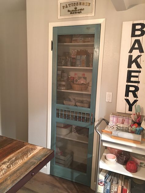 Pantry Door Covering Ideas, Screened Pantry Door Ideas, Screen Door Pantry Farmhouse, Screen Door On Pantry, Screen Pantry Door, Pantry Screen Door Ideas, Swinging Doors Kitchen Pantry Ideas, Screen Door For Pantry, Pantry Door Ideas Farmhouse Style