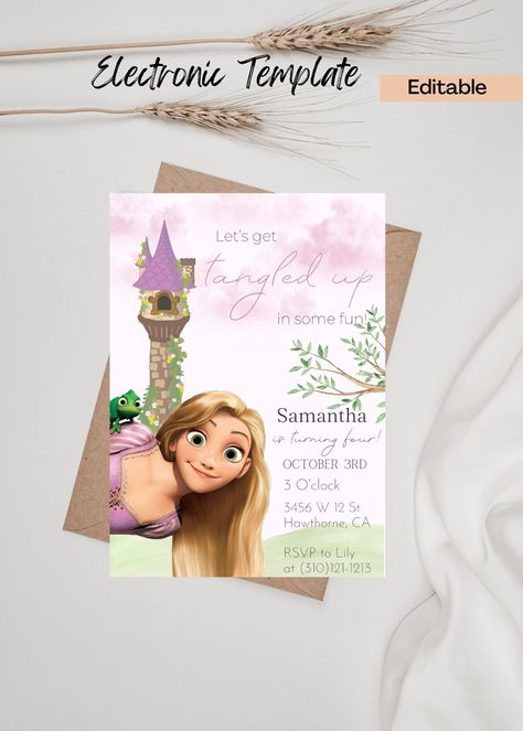 "Instant download! Not a physical invitation to be mailed to you. Matching Thank You Tags https://www.etsy.com/XpressInvites/listing/1483069481/rapunzel-tangled-birthday-thank-you-tags?utm_source=Copy&utm_medium=ListingManager&utm_campaign=Share&utm_term=so.lmsm&share_time=1684196148633 Matching cupcake toppers https://www.etsy.com/XpressInvites/listing/1469329074/rapunzel-printable-cupcake-toppers?utm_source=Copy&utm_medium=ListingManager&utm_campaign=Share&utm_term=so.lmsm&share_time=1684257088897 **DIGITAL FILE DETAILS: * If canva tries to charge you for canva pro, don't pay just message me I will download the invite for you and send it to your email once you are done editing (: *Editing the digital file is free using Canva. Only requires an email!  *You can download the file from a com Rapunzel Birthday Decor, Tangled Birthday Invitations, Rapunzel Cupcakes, Tangled Invitations, Rapunzel Birthday Invitation, Rapunzel Invitations, Christening Invitations Girl, Tangled Birthday Party, Rapunzel Birthday