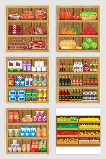 Supermarket Cartoon, Store Cartoon, Super Mercado, Food Shelf, Shop Painting, Food Grocery, Vegetable Shop, Png Images Free, Shelf Paper