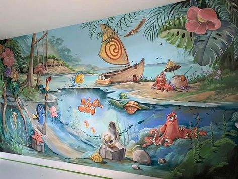 Finding Nemo Wallpaper, Painting Ideas Disney, Bedroom Wall Painting Ideas, Nemo Wallpaper, Baby Nursery Murals, Disney Baby Rooms, Disney Wall Murals, Bedroom Wall Painting, Disney Mural