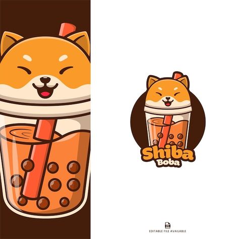 Shiba boba isolated cartoon icon logo | Premium Vector #Freepik #vector #bubble-milk #pearl-tea #bubble-tea #bubble-drink Boba Tea Logo, Logo Boba, Boba Cartoon, Tea Logo Design, Red Panda Cartoon, Taco Cartoon, Golden Retriever Cartoon, Panda Costumes, Happy Monster