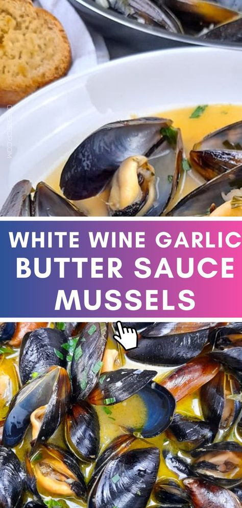 Indulge in White Wine Garlic Butter Sauce Mussels, featuring tender mussels cooked in a rich sauce of white wine, garlic, and butter. This elegant and flavorful dish is perfect for a special dinner or a delightful appetizer, bringing a taste of the sea to your table.#winegarlic#garlicsauce Garlic Butter Mussels, Mussels Recipe White Wine, White Wine Garlic Butter Sauce, Best Mussels Recipe, Garlic Mussels, White Wine Butter Sauce, Seafood Dish Recipes, Wine Butter, Chopped Salad Recipes