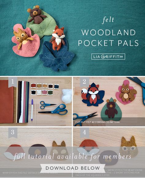 Felt Patterns Free, Felt Woodland, Stuffed Animal Sewing, Pocket Pals, Felt Animal Patterns, Pocket Pal, Animal Sewing Patterns, Sewing Stuffed Animals, Felt Pattern