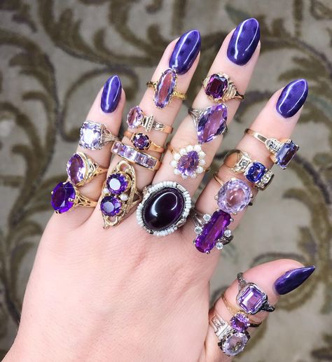 Vintage & antique rings from Maejean Vintage on Etsy showcasing purple gems Antique Wedding Jewelry, Kristina Webb, Pretty Vibes, Pretty In Purple, Lancaster Pennsylvania, Indie Jewelry, Purple Jewelry, Magical Jewelry, Dope Jewelry