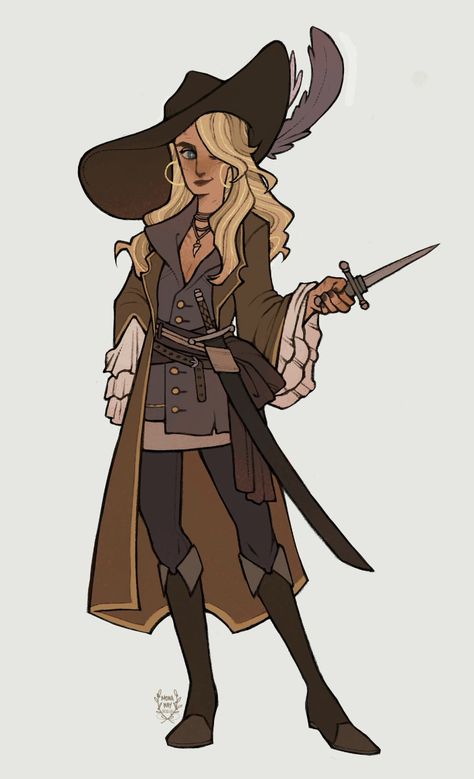 Art by Mona May Pirate Oc Design, Pirate Coat Drawing Reference, Pirate Hats Drawing, Pirate Oc Female, Pirate Clothes Drawing, Female Pirate Oc, Pirate Captain Character Design, Pirate Drawing Reference, Clothes Drawing Outfits