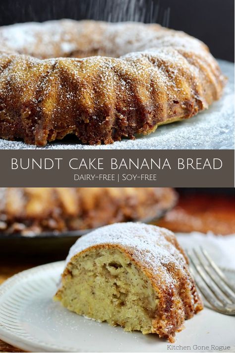 dairy-free bundt cake banana bread Cake Banana Bread, Banana Bundt Cake, Banana Bundt, Baking Bad, Dairy Free Recipes Dessert, Cake Banana, Bread Kitchen, Friends Recipes, Healthier Recipes