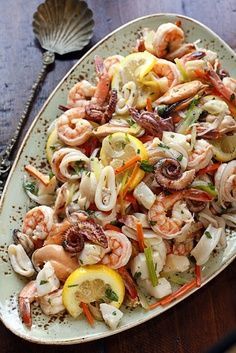 marinated seafood salad Sea Food Salad Recipes, Salad Pasta, Seafood Salad, Calamari, Fish Dishes, Seafood Dishes, Soup And Salad, Fish Recipes, Seafood Recipes