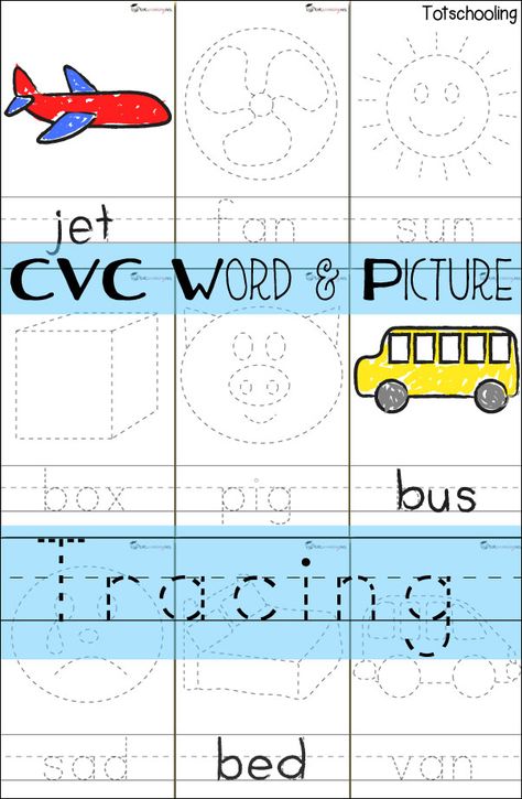 Set of 36 CVC tracing cards for preschoolers and kindergartners to practice reading, handwriting and fine motor skills! Includes 36 cards with a word and picture to trace and color. Preschool Science Lessons, Word Tracing, Word Building Activities, Thanksgiving Pictures, Tracing Sheets, Alphabet Pictures, Valentines Day Pictures, Cvc Word, Preschool Science